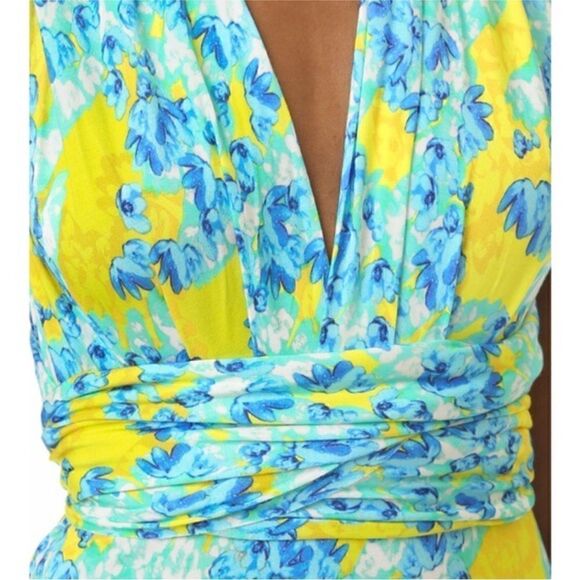 Yumi Kim Blue Yellow Floral Versatile Halter Romper | Size M - Picture 6 of 7